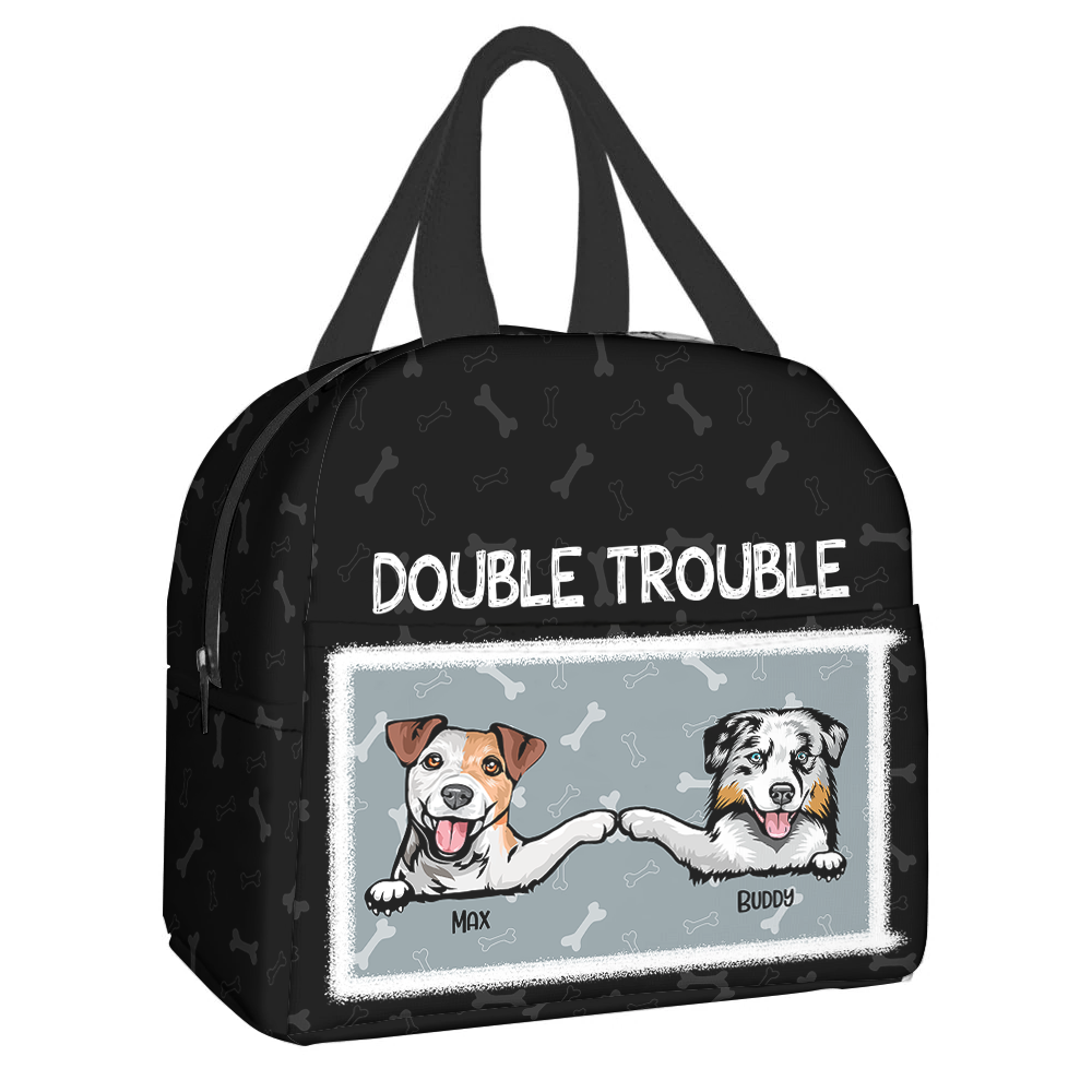 Personalized Double Trouble Dog Mom Lunch Bag, Gift For Dog Lovers