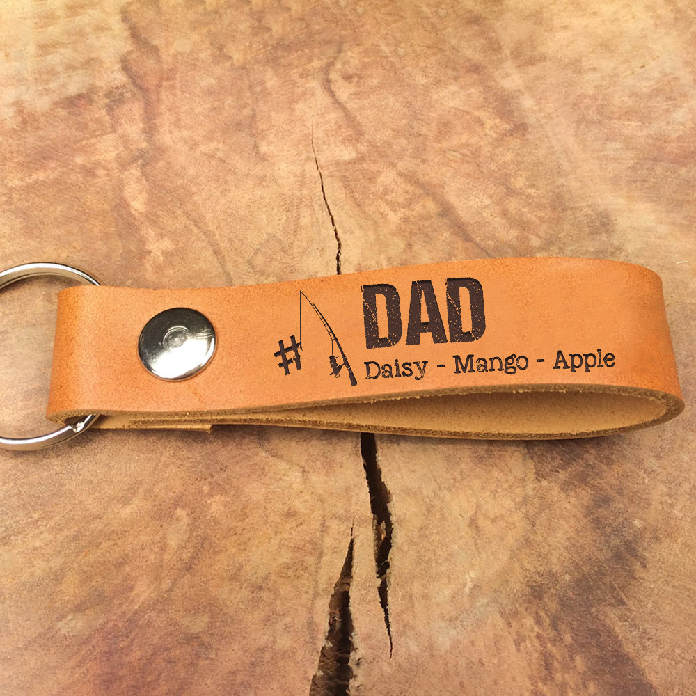 Personalized Best Ever Dad Fishing Leather Keychain, Gift For Dad Grandpa AZ