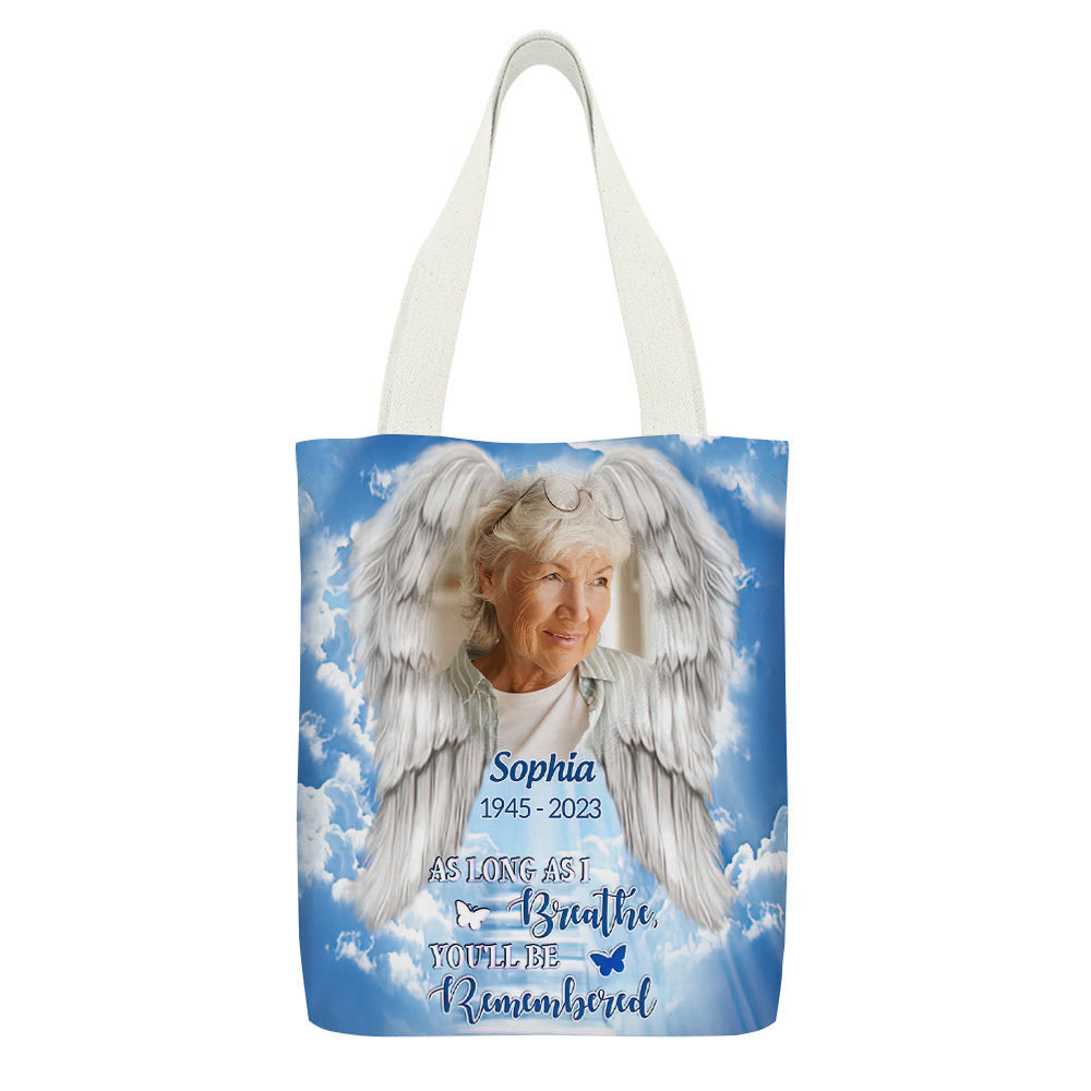 Personalized Memorial Upload Photo Wings, A Big Piece Of My Heart Lives In Heaven Custom Tote Bag JonxiFon