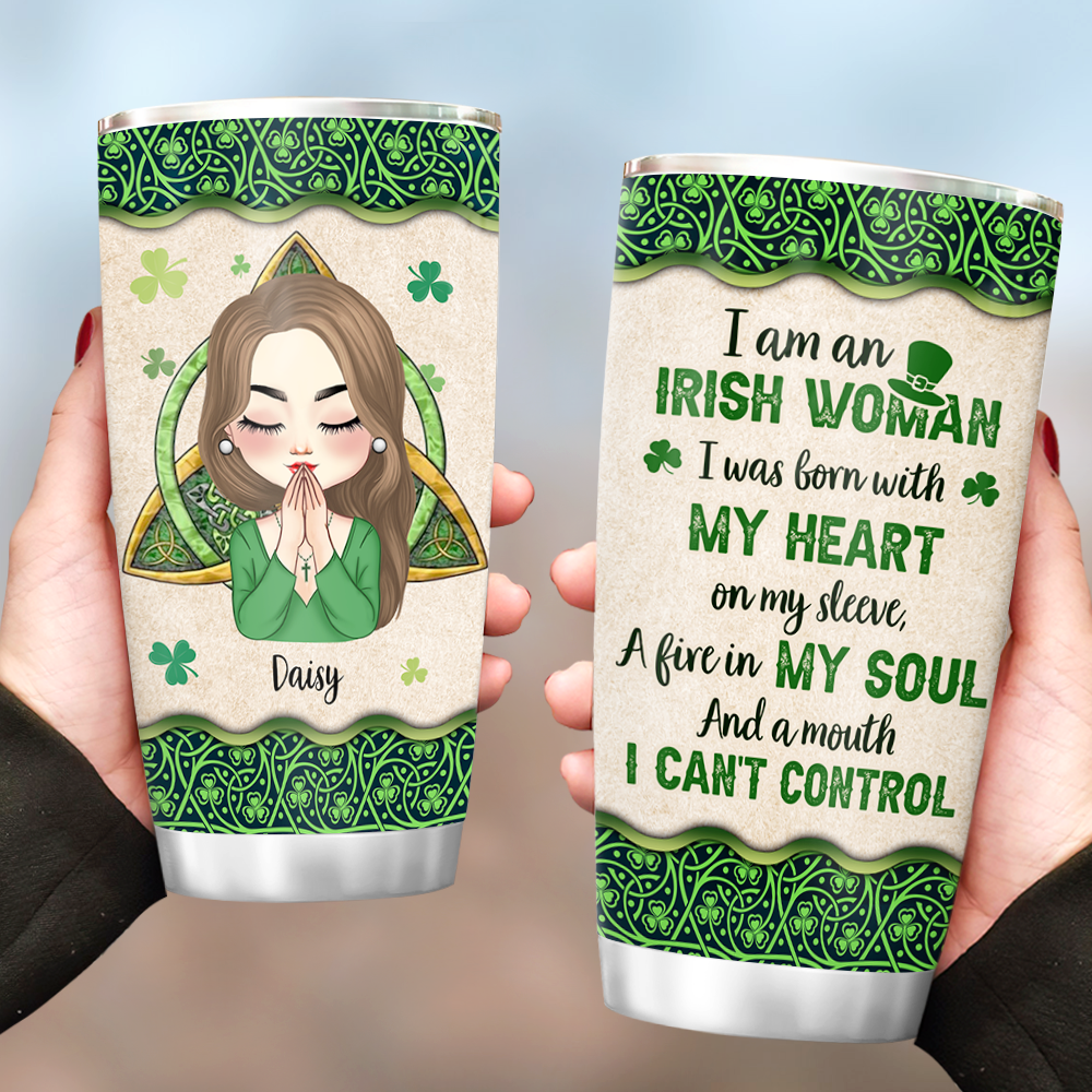 Personalized Irish American Girl Praying Tumbler, Gift For Patrick's Day