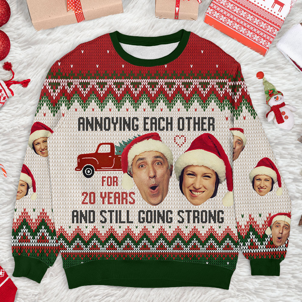 Annoying Each Other Custom Couple Face Ugly Christmas Sweatshirt Gift For Lovers, All-Over-Print Sweatshirt CHI-THUY