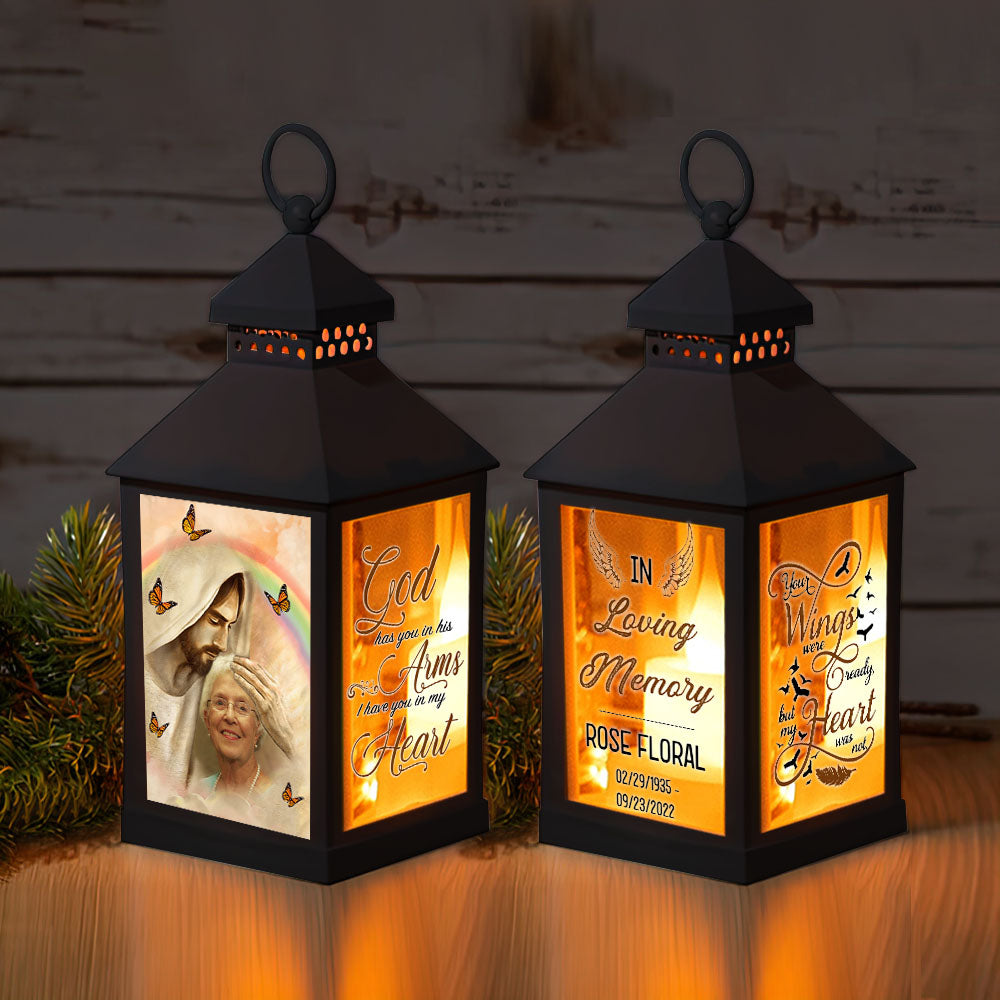 Colorful Background Upload Photo God Has You In His Arms Memorial Lantern II, Memorial Gift JonxiFon