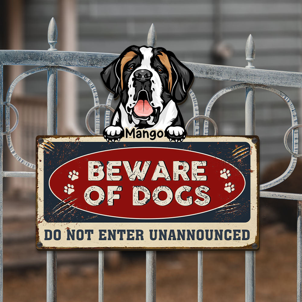 Personalized Metal Sign - Gift For Dog Lovers - Beware Of Dog Sign