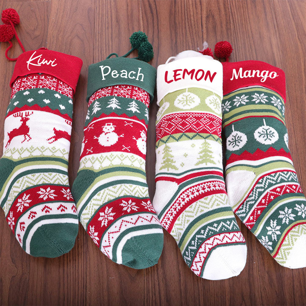 Personalized Embroidered Christmas Stocking V4- Christmas Gift For Family - Name Knitted Christmas Stockings