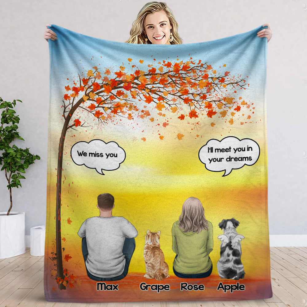 Autumn Dog Back I Miss You Personalized Blanket, Custom Cat Fall Gift Trang-Yen