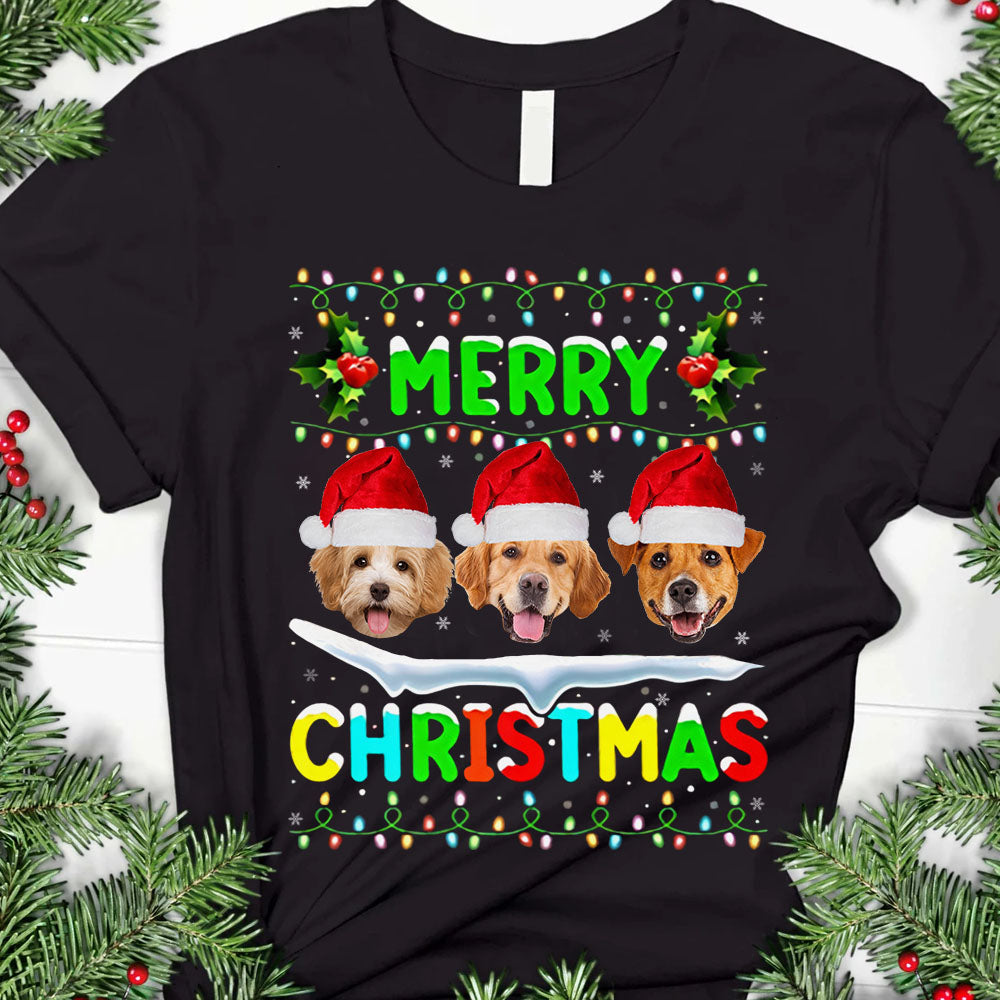 Custom Pet Face Photo Christmas Family Shirts, Christmas Gift For Dog Cat Lovers CustomCat