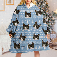 Thumbnail for Personalized Blanket Hoodie - Christmas Gift For Pet Lovers - Holly Jolly Dog Cat Face Photo