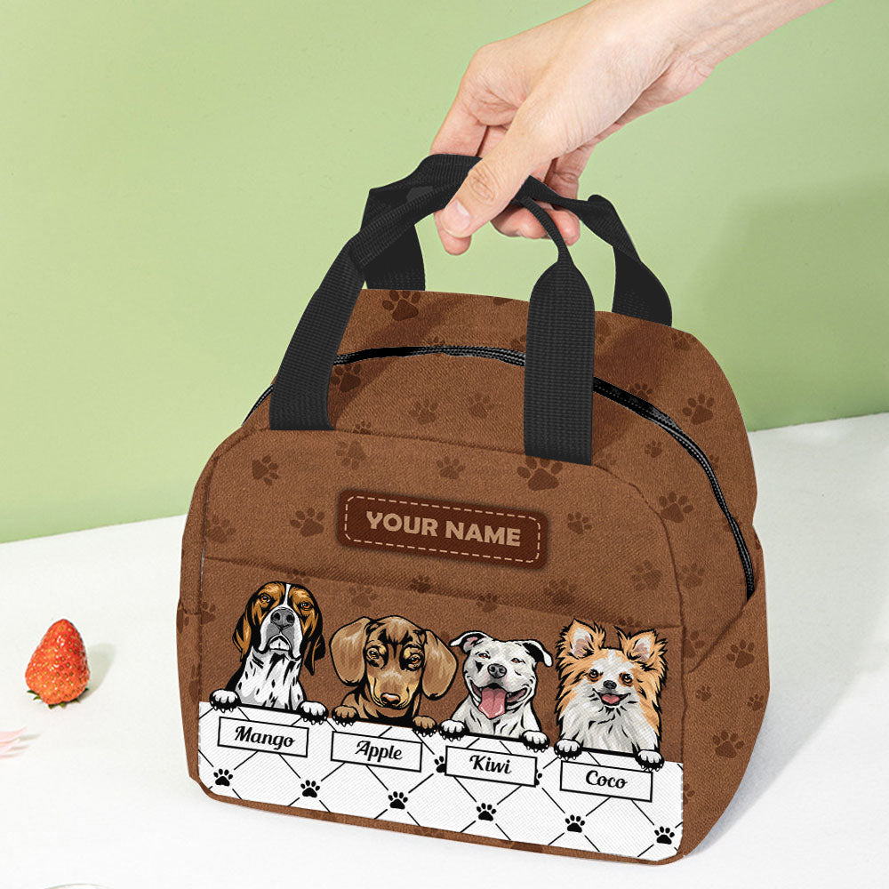 Personalized Dog Leather Pattern Lunch Bag, Gift For Dog Lovers AI