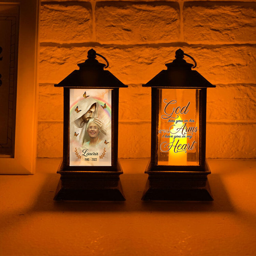 Personalized God Has You In His Arm I Have You In My Heart Memorial Lantern