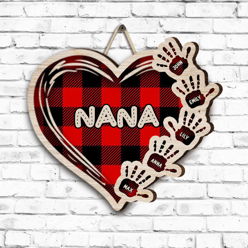 Nana/Mom Heart Handprint Shaped Wood Sign, Home Decor