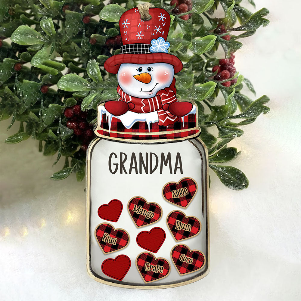 Personalized Heart Jar Snowman Mom Grandma Christmas Printed Acrylic Ornament , Customized Holiday Ornament