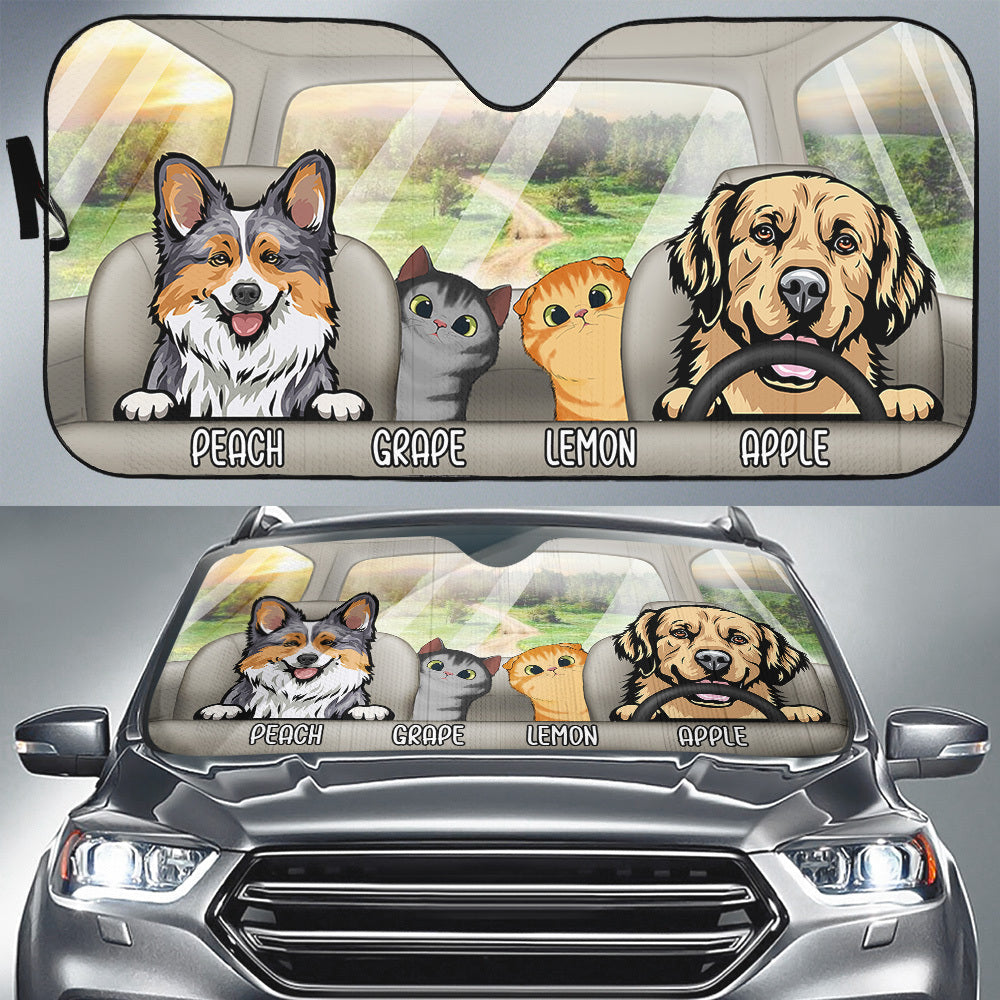 Customize Cartoon Pet Car Sunshade, Gift For Dog Lover YHN-YEN