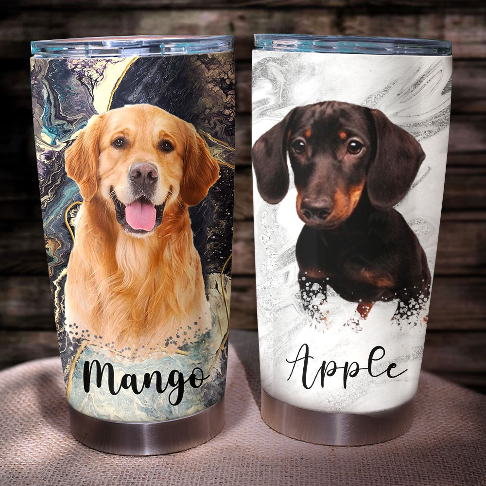 Pet Portrait Photo With Name Marble Tumbler, Pet Lover Gift YHN-THUY