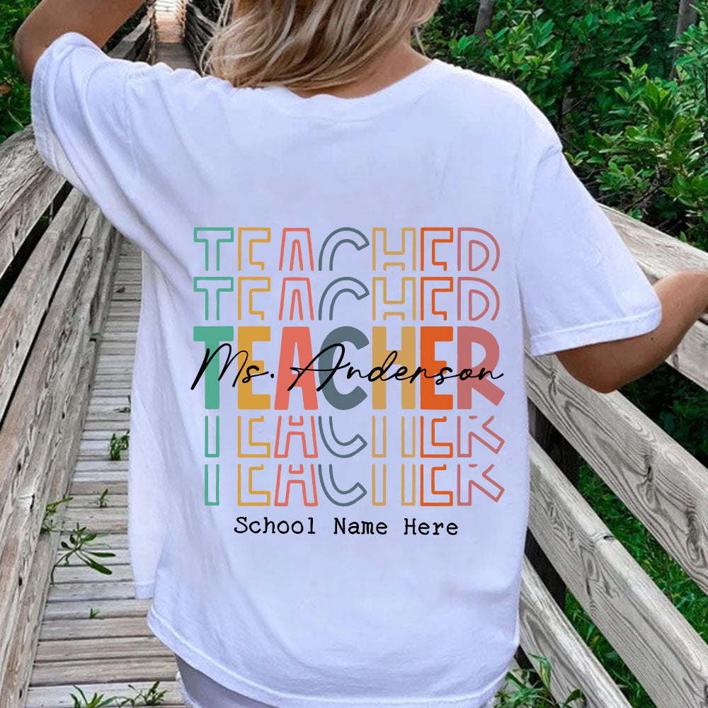 Custom Name Teacher Echo Backside Shirt, Back to School T-shirt