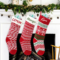 Thumbnail for Personalized Embroidered Christmas Stocking V3- Christmas Gift For Family - Red And Green Wool Socks