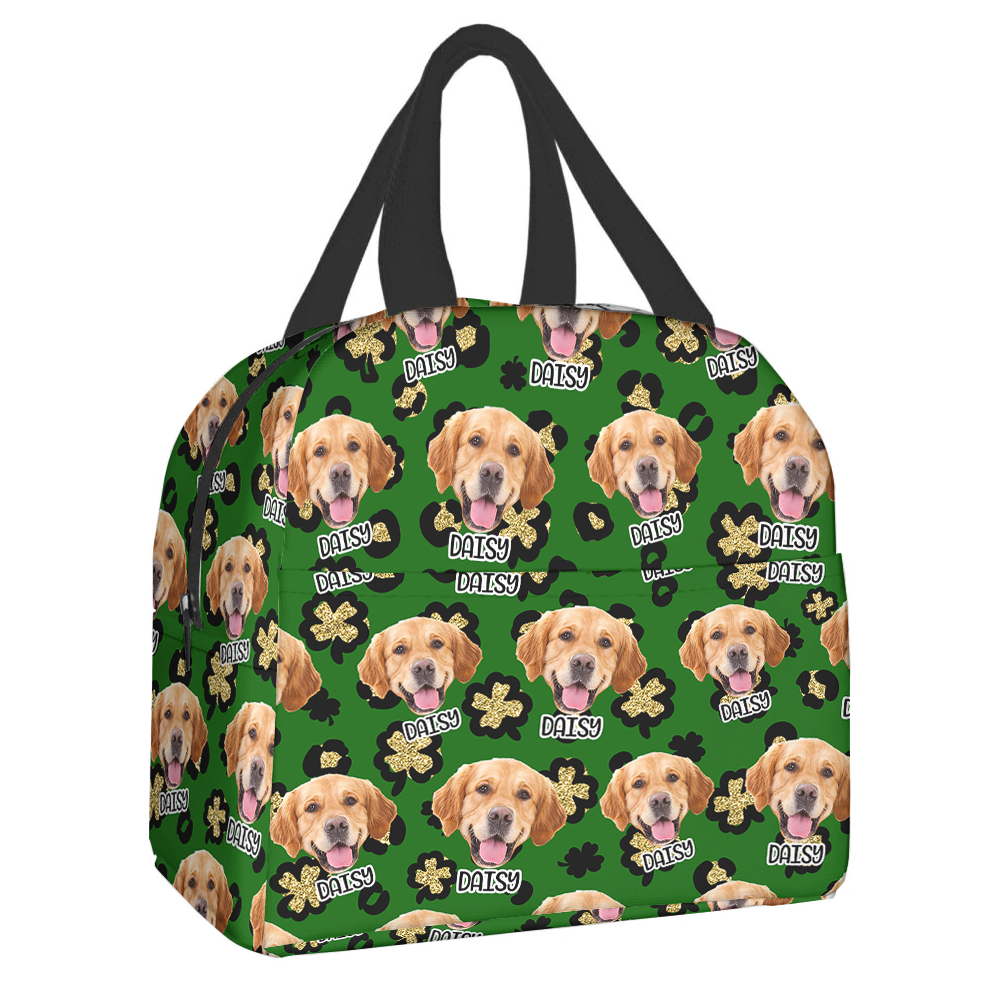 Personalized Irish Pattern Dog Cat Upload Face Lunch Bag, Gift For Patrick's Day