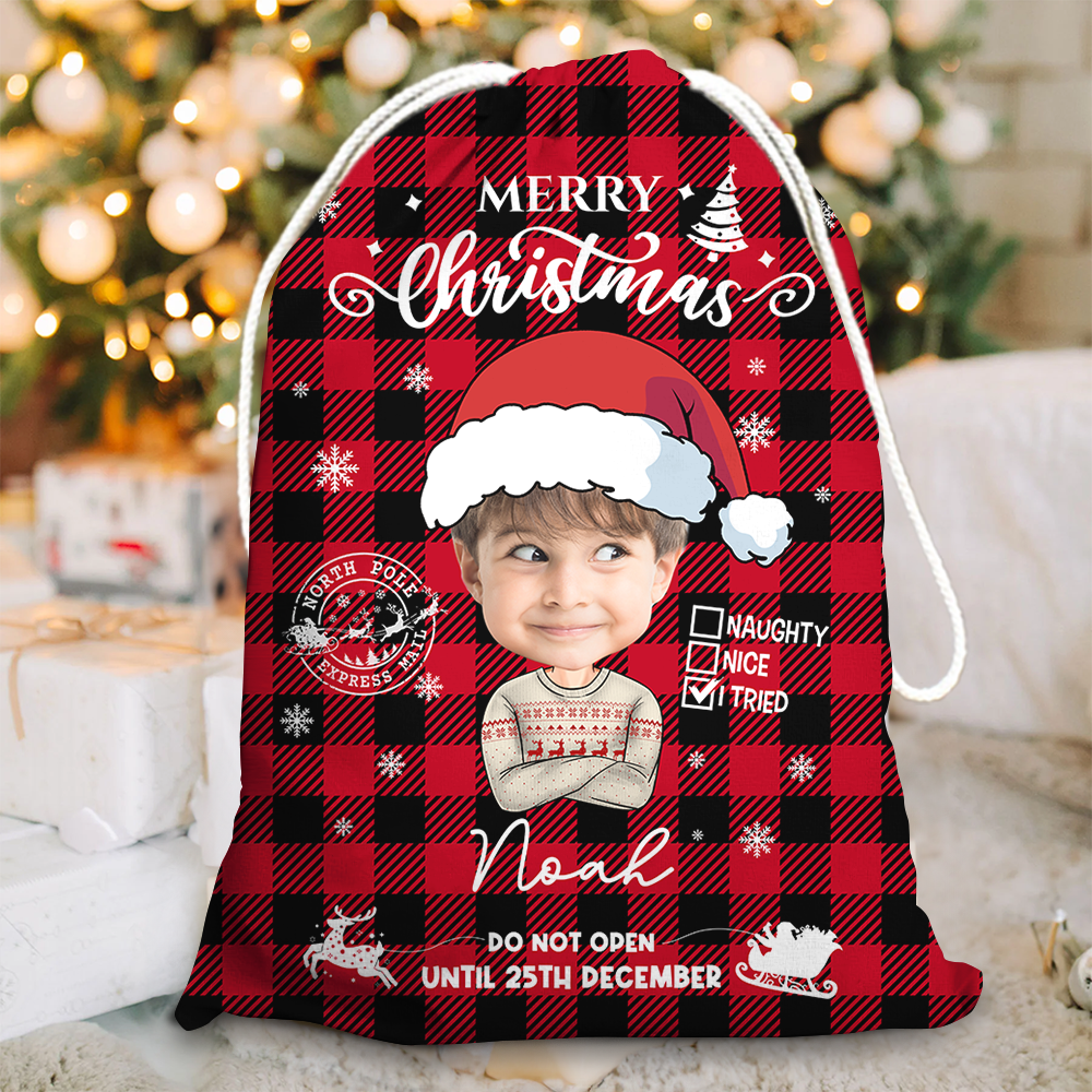 Personalized Santa Sack - Christmas Gift For Family - Merry Christmas Funny Face Photo