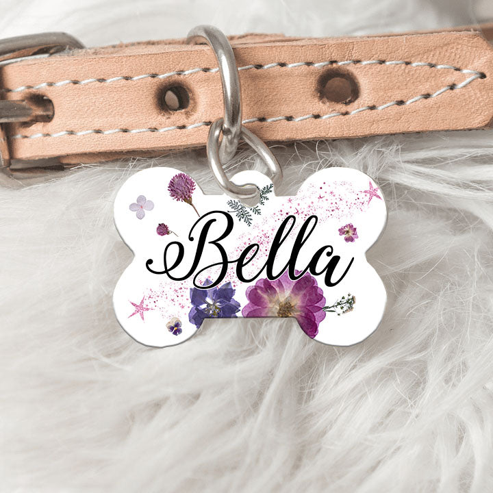 Flowers & Stars Pet Id Tag, Dog Lover Gift