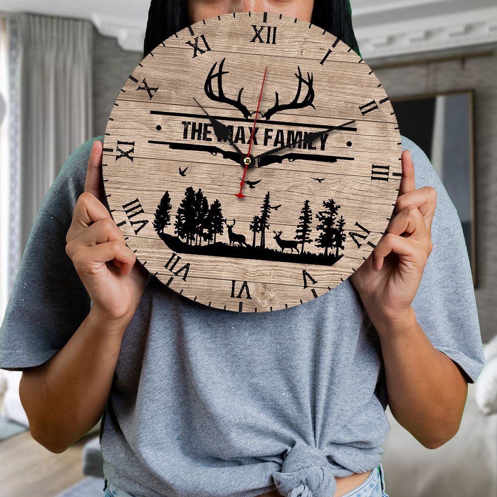 Personalized Family Name Hunting Wall Wooden Clock, Gift For Hunting Lovers CHI-THUY