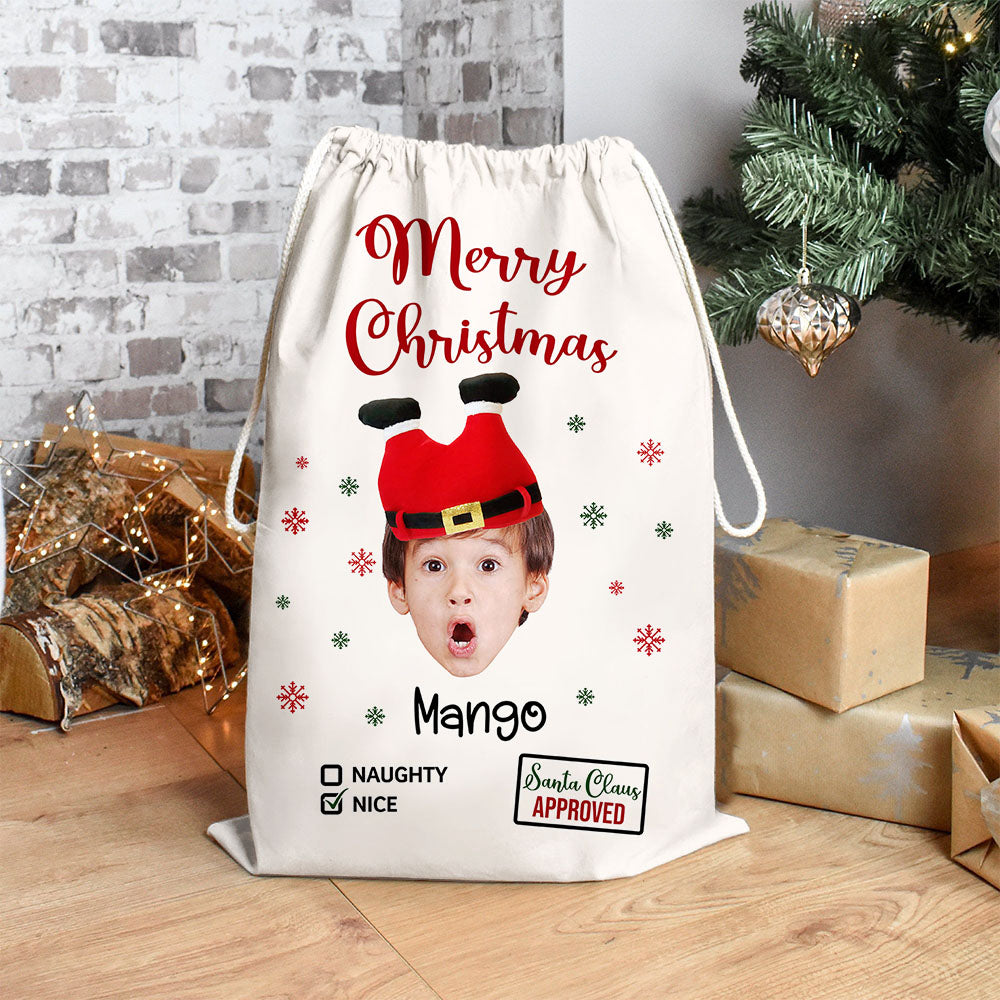 Personalized Face Photo Funny Trouser-Shaped Noel Hat Christmas Bag, Holiday Gift For Family Dung-Yen