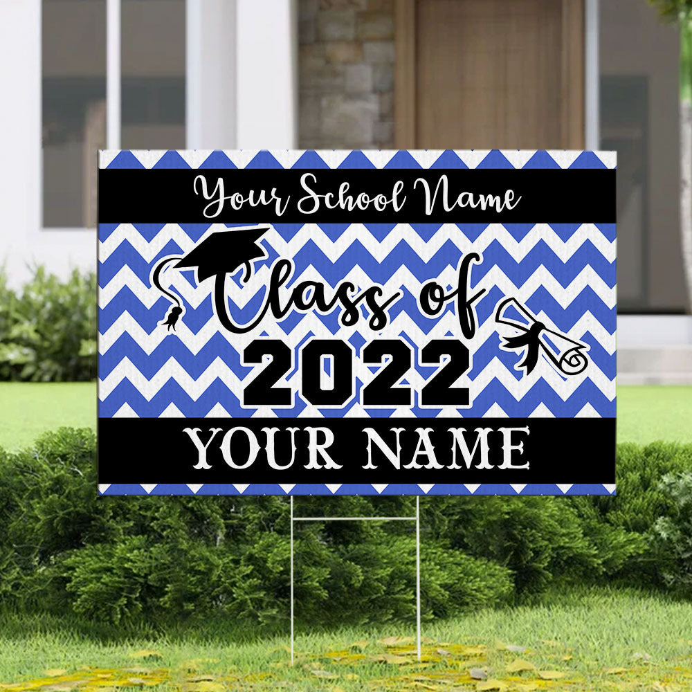 Chevron Design Graduation Lawn Sign With Stake, Photo Yard Sign