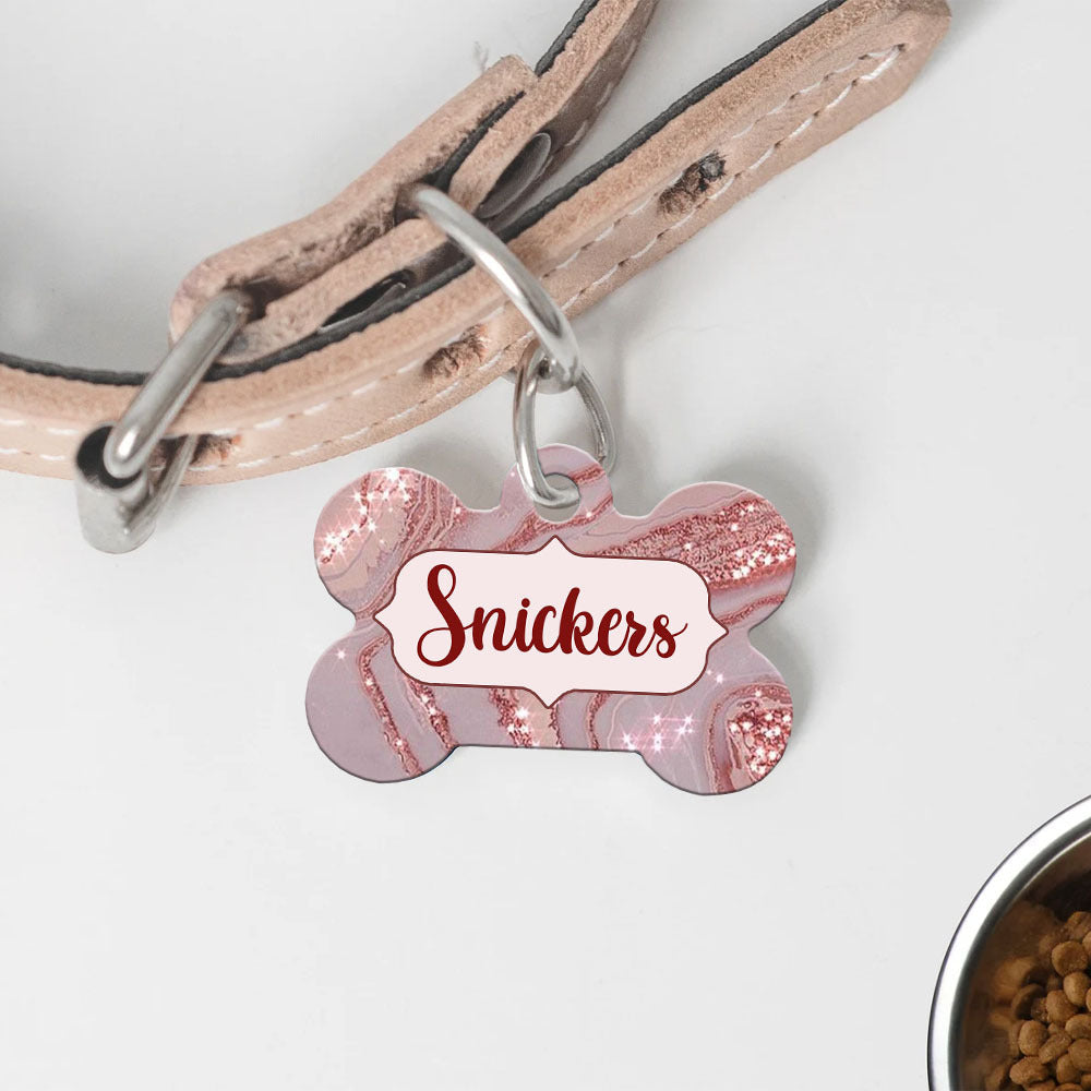 Pink Liquid Marble With Glitter Pet ID Tag, Dog Lover Gift