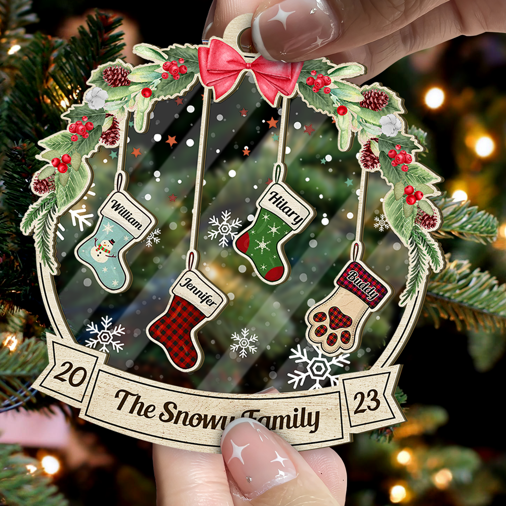 Personalized Wooden & Acrylic Layered Ornament - Christmas Gift For Family - Members' Names Christmas Stockings