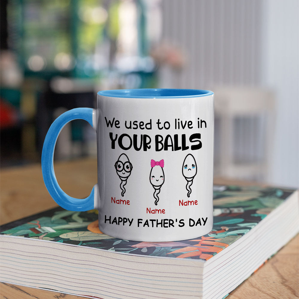 We Used To Live In Your Balls Dad Accent Mug, Funny Dad Mug