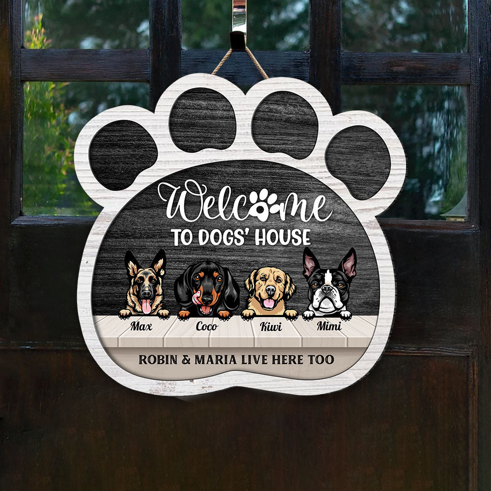 Welcome To Dog House Paw Prints Shaped Door Sign, Dog Lover Gift