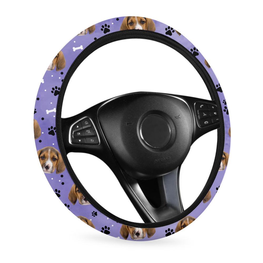 Custom Face With Paws Dog Cat Car Steering Wheel Cover, Pet Lover Gift