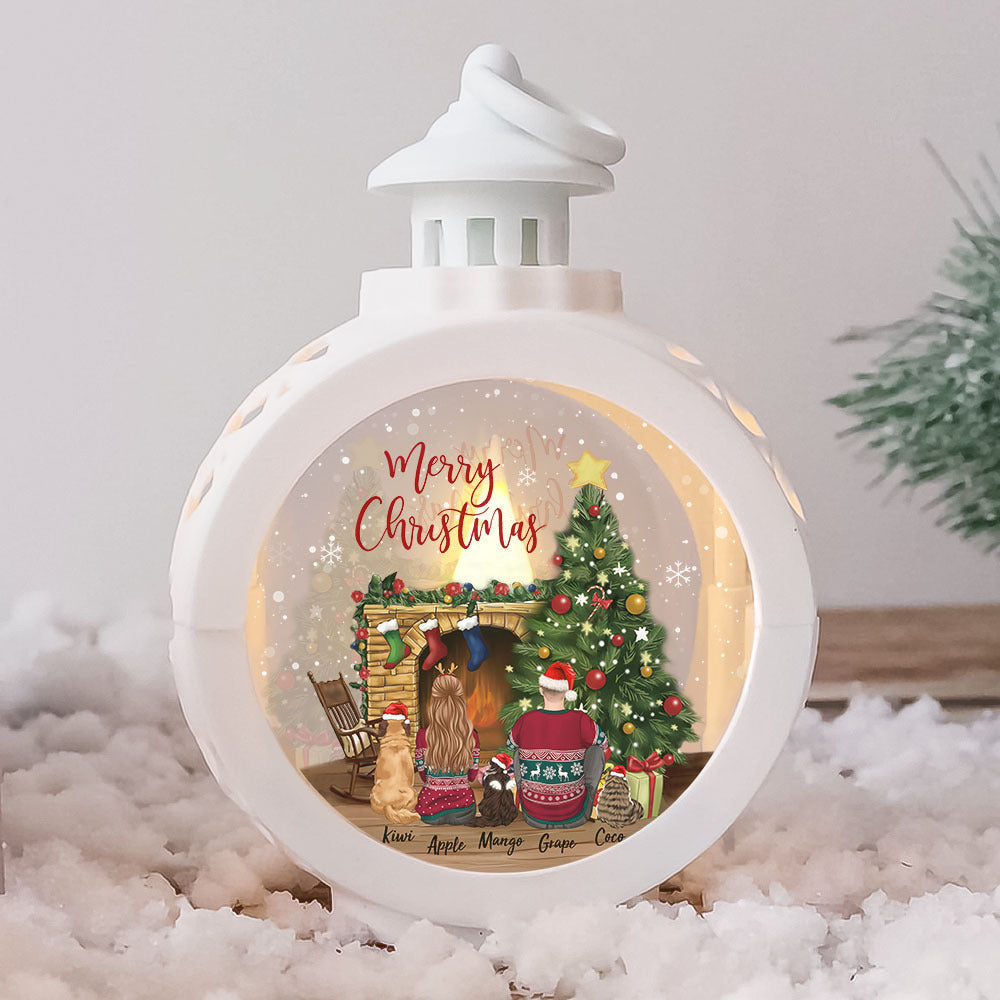 Custom Couples & Their Pets Christmas Family LED Light Ornament, Christmas Gift