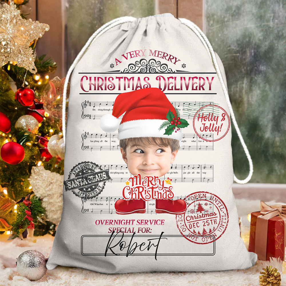 Personalized Santa Sack - Christmas Gift For Family - Face Photo Jingle Bell Song