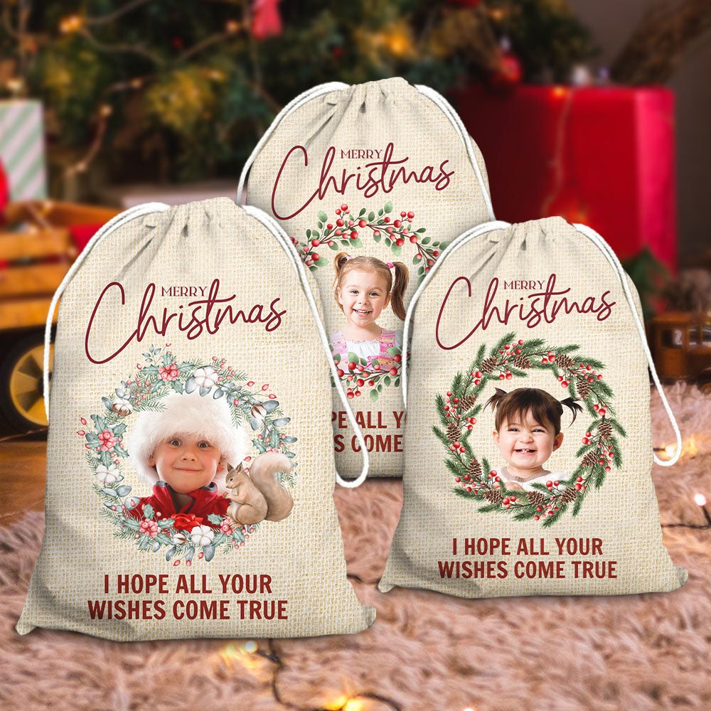 Personalized Santa Sack - Christmas Gift For Family - Christmas Wreath Family Photo