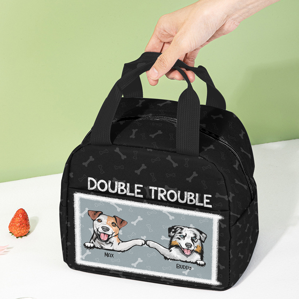 Personalized Double Trouble Dog Mom Lunch Bag, Gift For Dog Lovers