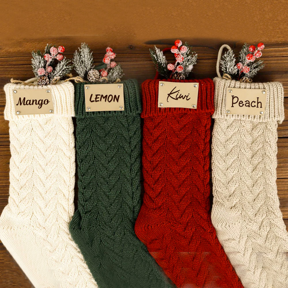 Personalized Leather Knitted Christmas Stockings V5- Christmas Gift For Family - Name Family Holiday Stockings