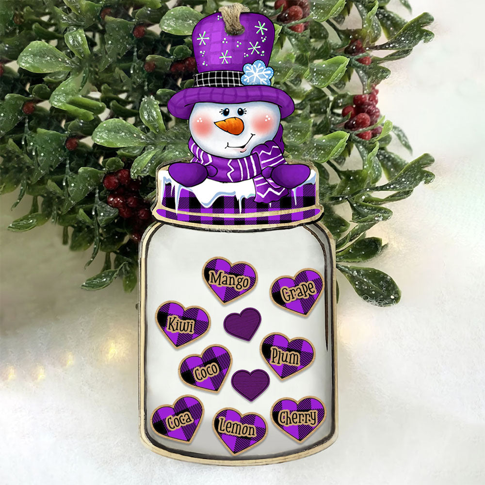 Personalized Heart Jar Snowman Mom Grandma Christmas Printed Acrylic Ornament , Customized Holiday Ornament