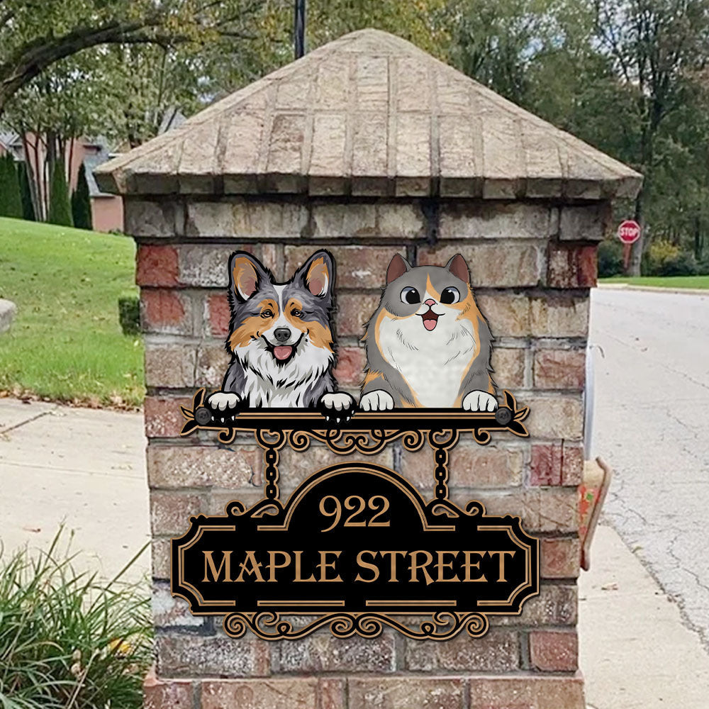 Personalized Metal Sign - Gift For Pet Lover - I Love Dog Cat Address Sign