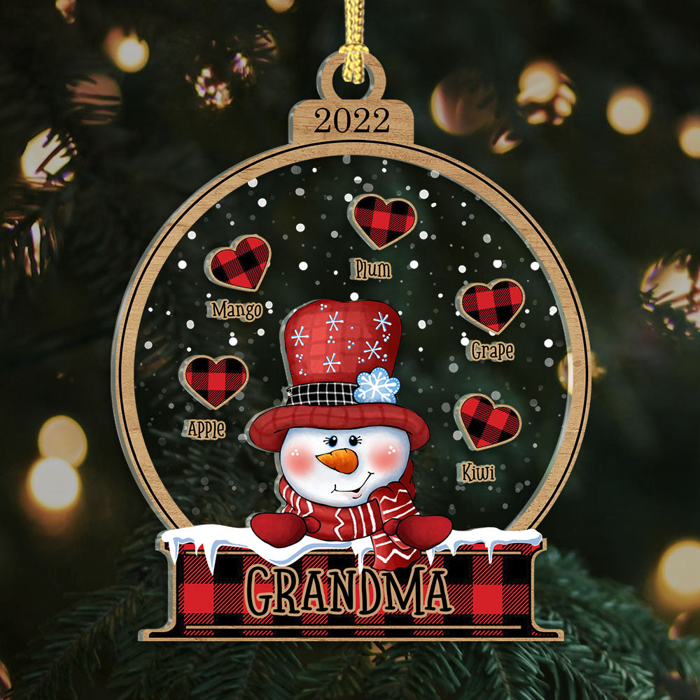 Personalized Heart Snowman Grandma Christmas Printed Acrylic Ornament, Customized Holiday Ornament CHI-THUY