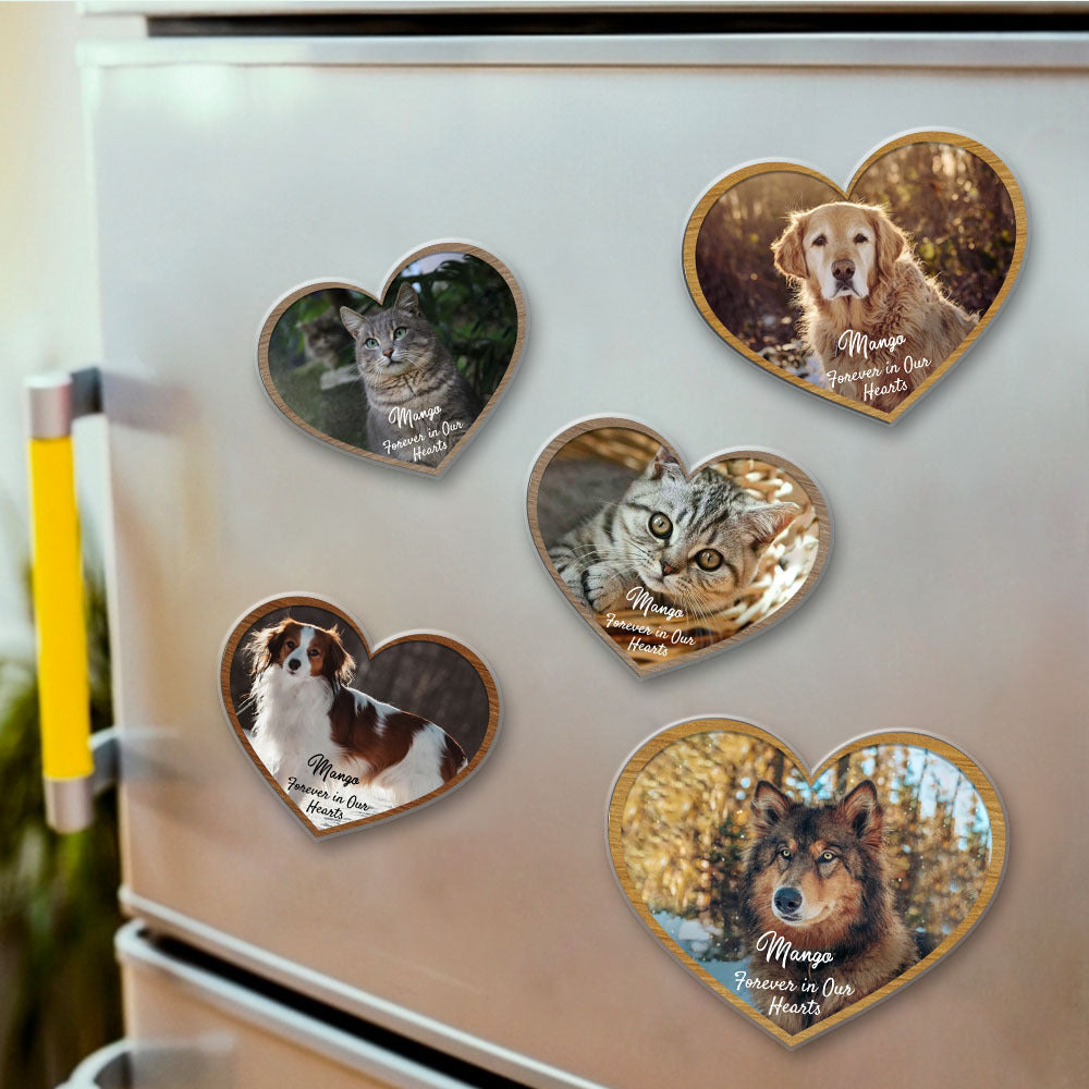 Custom Forever In Our Hearts Pet Photo Memorial Magnets, Fridge Magnet, Memorial Gift JonxiFon