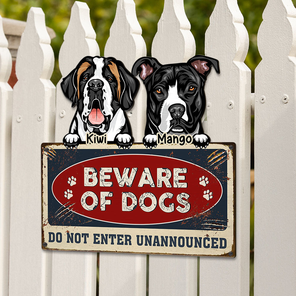 Personalized Metal Sign - Gift For Dog Lovers - Beware Of Dog Sign