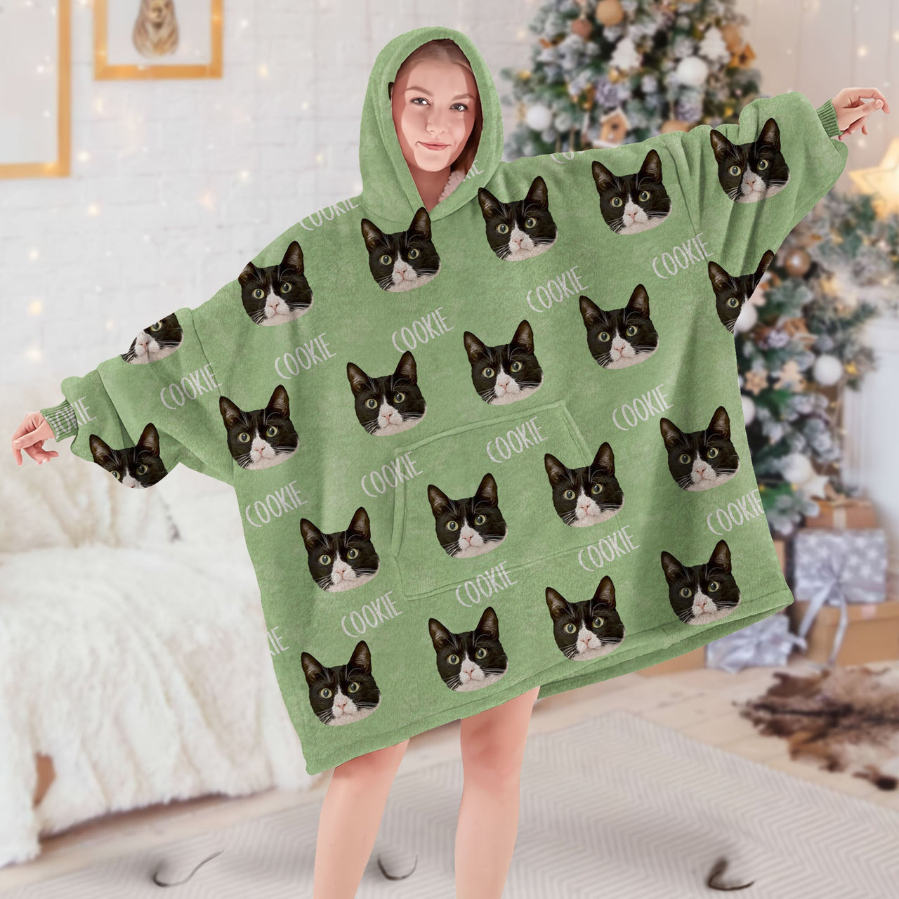 Personalized Blanket Hoodie - Christmas Gift For Pet Lover - Pet Face Photo With Name