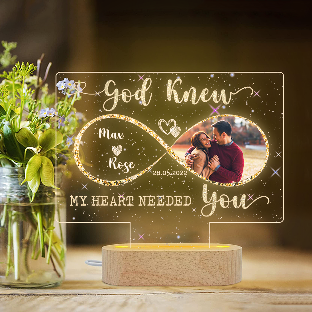 Personalized God Knew My Heart Need You Lamp With Wooden Oval, Love Gift For Couple