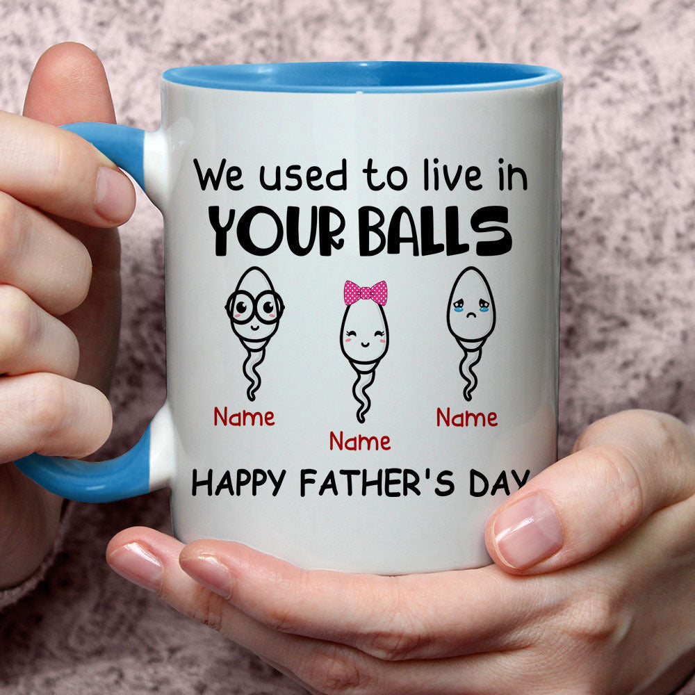 We Used To Live In Your Balls Dad Accent Mug, Funny Dad Mug