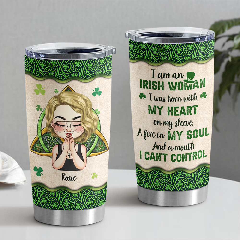 Personalized Irish American Girl Praying Tumbler, Gift For Patrick's Day