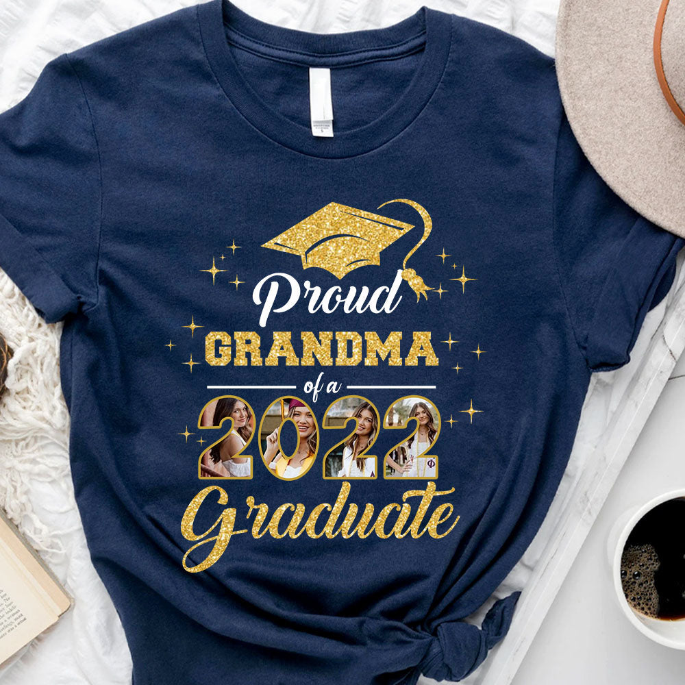 Proud Mom With Gold Glitter Graduation T-shirt, Custom 4 Images