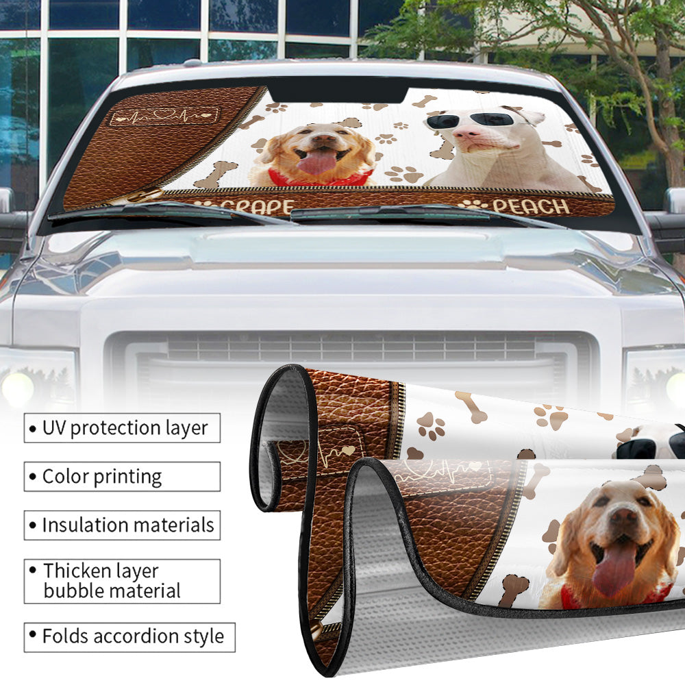 Upload Pet Photo Leather Pattern Car Sunshade, Gift For Dog & Cat Lovers Dung-YEN