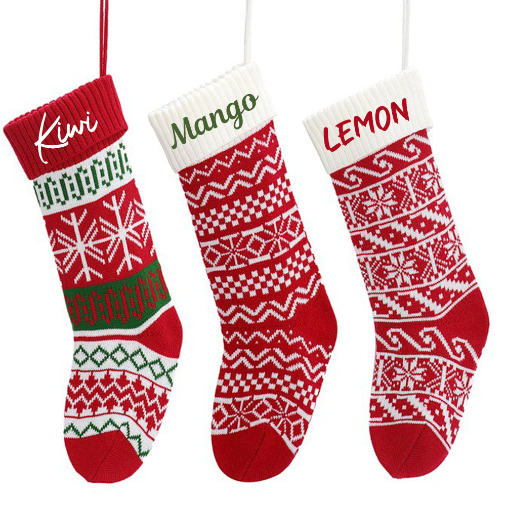 Personalized Embroidered Christmas Stocking V3- Christmas Gift For Family - Red And Green Wool Socks