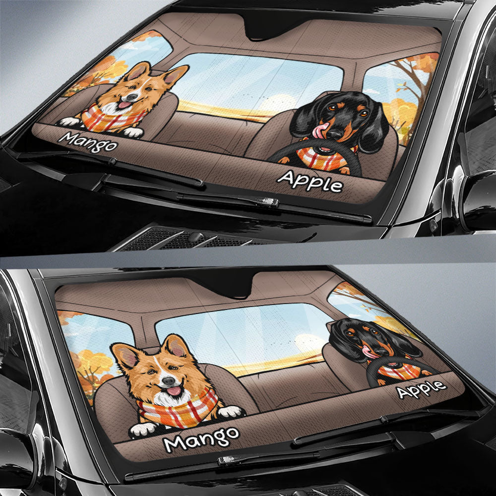 Personalized Autumn Dog Car Sunshade, Gift For Dog Lover YHN-THUY