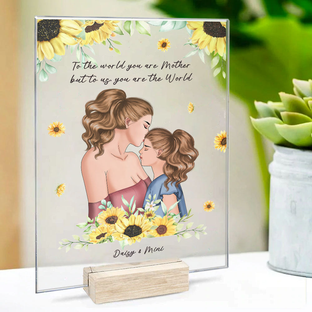 Mother And Daughter Acrylic Plaque With Wood Stand