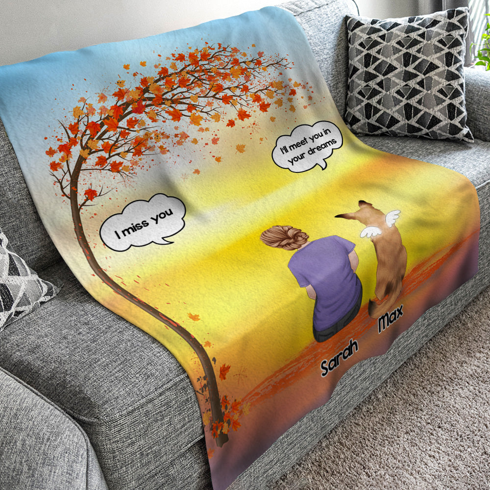 Autumn Dog Back I Miss You Personalized Blanket, Custom Cat Fall Gift Trang-Yen